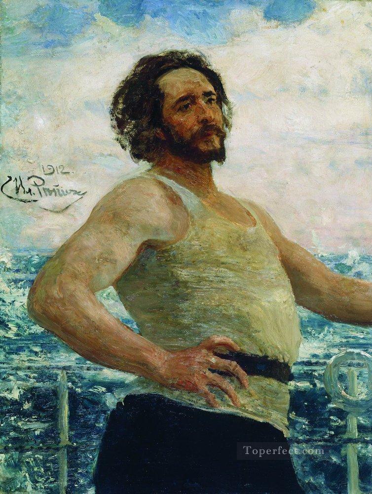 ヨットに乗った作家レオニード・ニコラエヴィチ・アンドレーエフの肖像画 1912年イリヤ・レーピン油絵